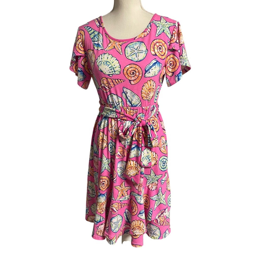 Simply Southern Pink Seashell Short Sleeve Midi Dress Women's Large - Picture 1 of 10